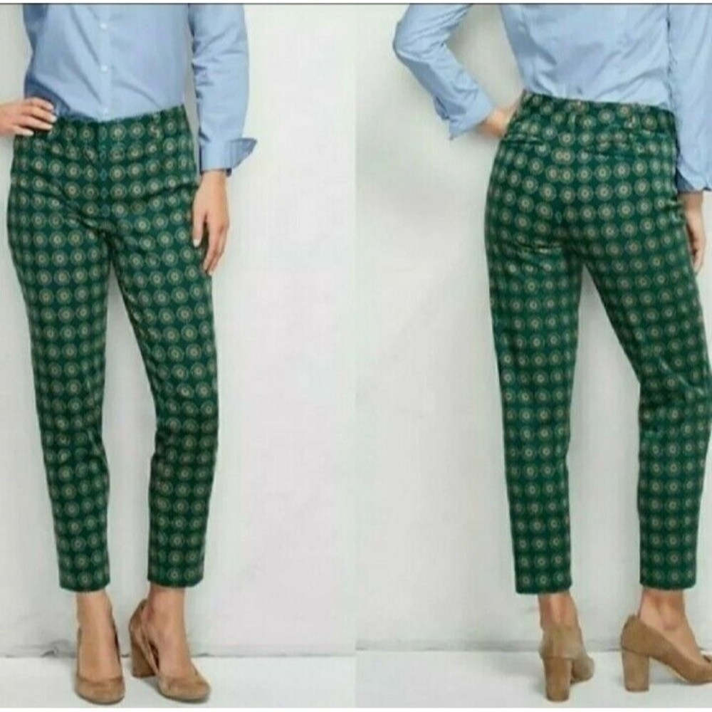 Lands End Size 4P Women’s Drake Green Flat Front Pants Slim Leg Vintage inspired